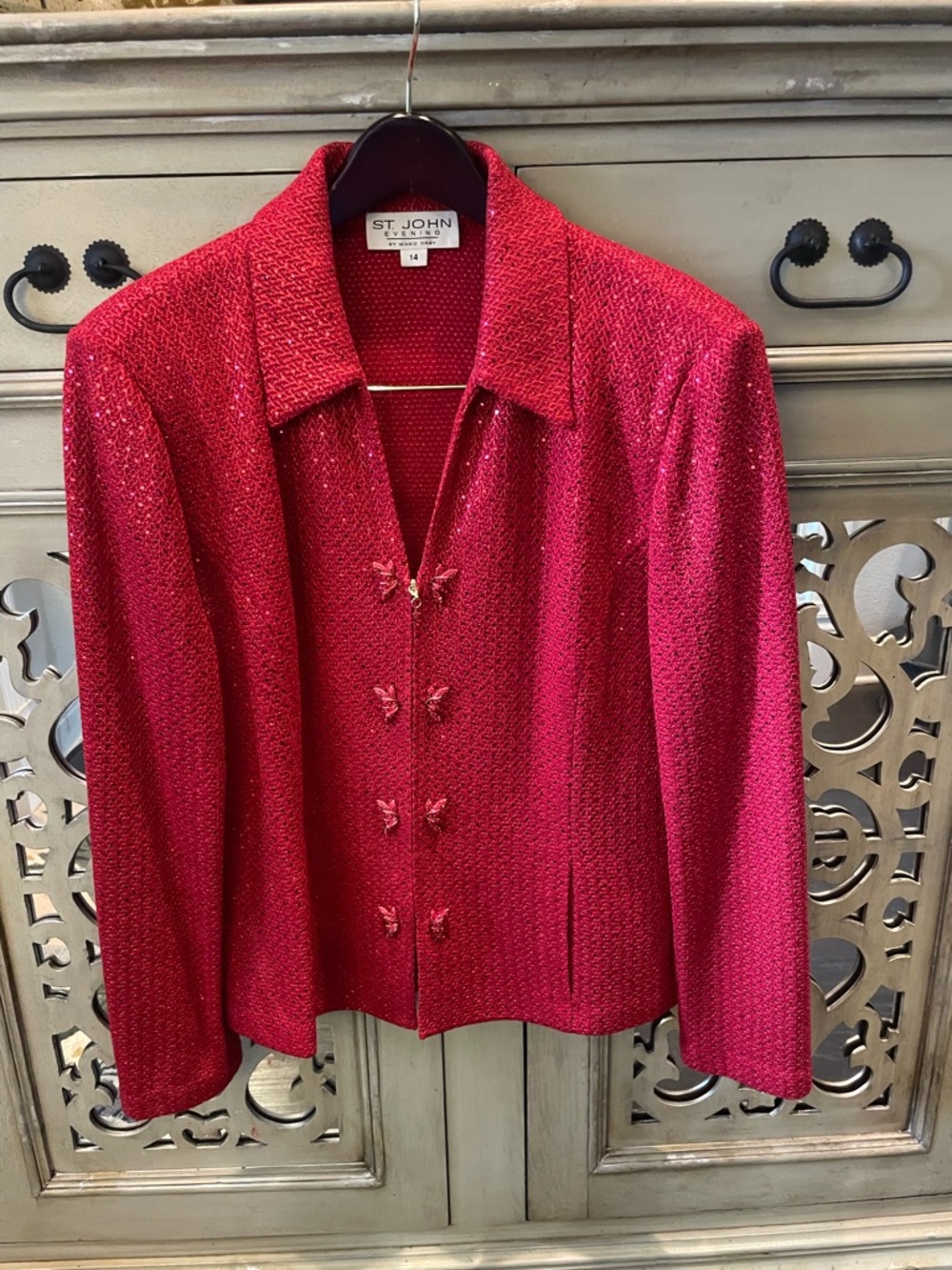 St. John Evening Women's Vibrant Red Knit Blazer